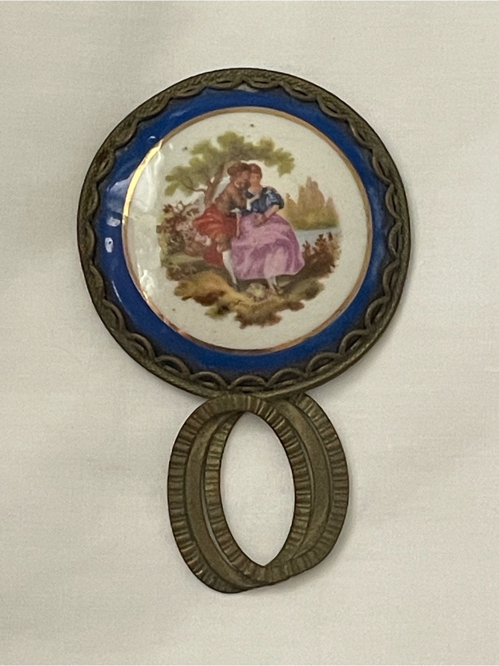 Vintage Limoges France Porcelain Pocket Mirror Fragonard Courting Scene